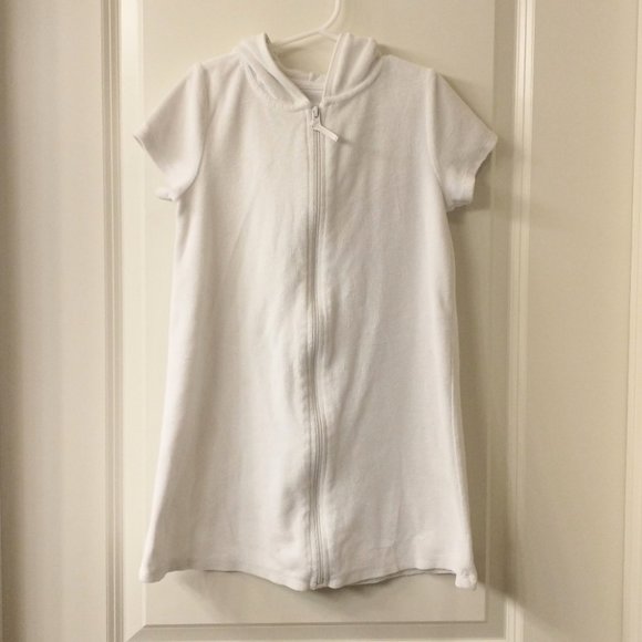 Girl's OP White Short Sleeve Hooded Full Zip Swimsuit Cover Up Size Med 7/8 - Picture 2 of 4
